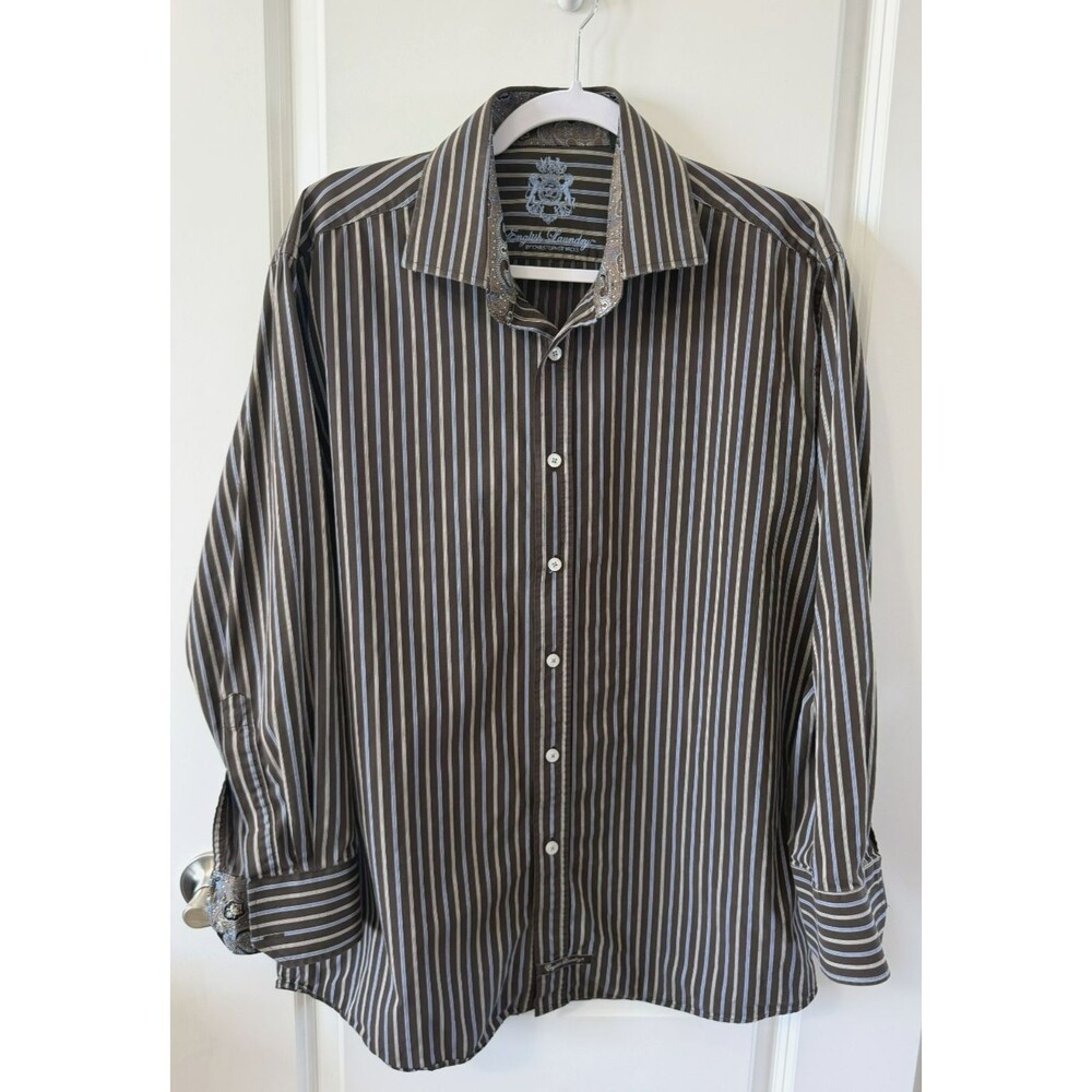 English Laundry Mens Striped Paisley Western Button Down Shirt Size L 16.5 32 33